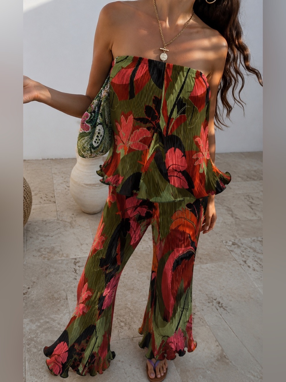 Never Fully Dressed Plisse Wide Leg Flare Trouser Pants